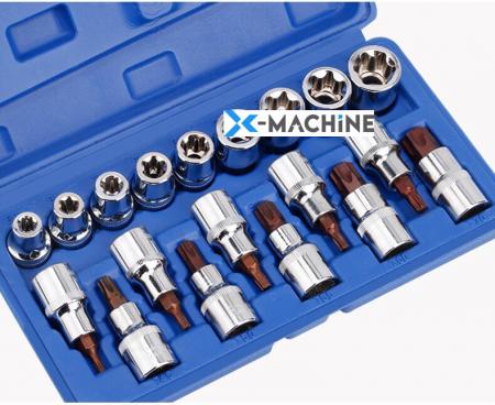 Bộ khẩu T và khẩu E 19 chi tiết đầu vặn 1/2