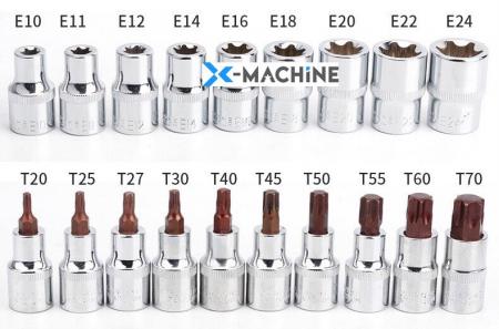 Bộ khẩu T và khẩu E 19 chi tiết đầu vặn 1/2