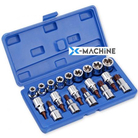 Bộ khẩu T và khẩu E 19 chi tiết đầu vặn 1/2